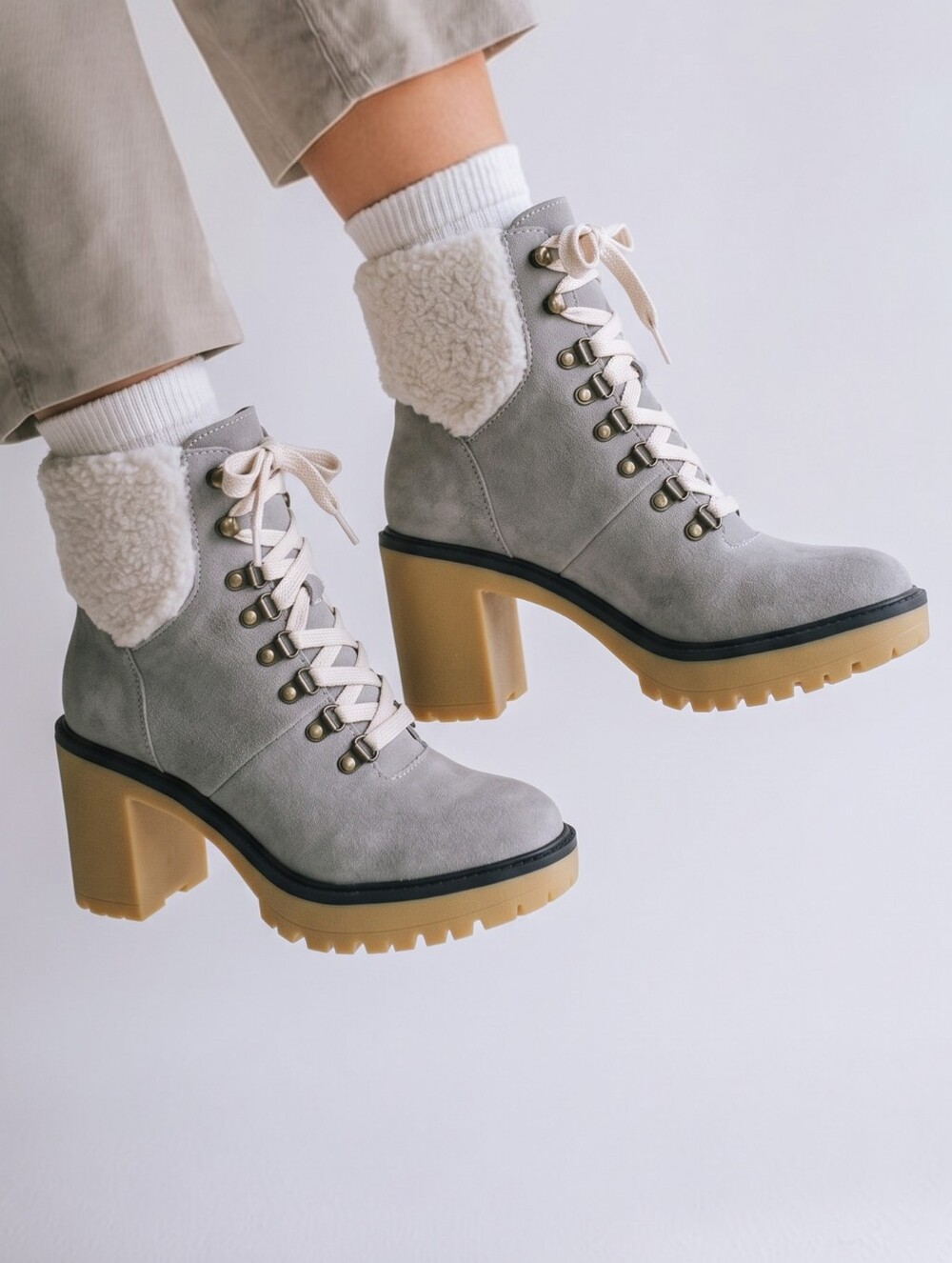 NIB | 8.5 | Madilyn | Grey Suede Shearling Platform Boots | Oasis Society